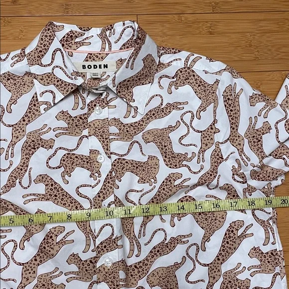 Boden Sienna Cotton Shirt Size 6 Leaping Leopard Button Up White Tan Long Sleeve - Picture 14 of 16